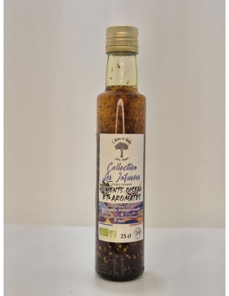 Huile de Colza vierge BIO infusée aux Piments et Aromates Jurassiens L'ARBRE A HUILE