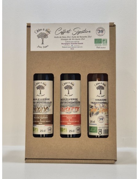Coffret Signature Huile de Noix, Huile de Noisette, Vinaigre au Vin Jaune 3 x 250ml L'ARBRE A HUIL