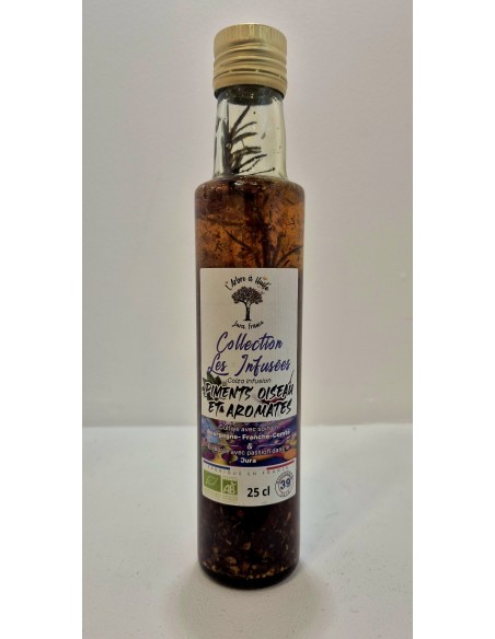 Huile de Colza vierge BIO infusée aux Piments et Aromates Jurassiens L'ARBRE A HUILE
