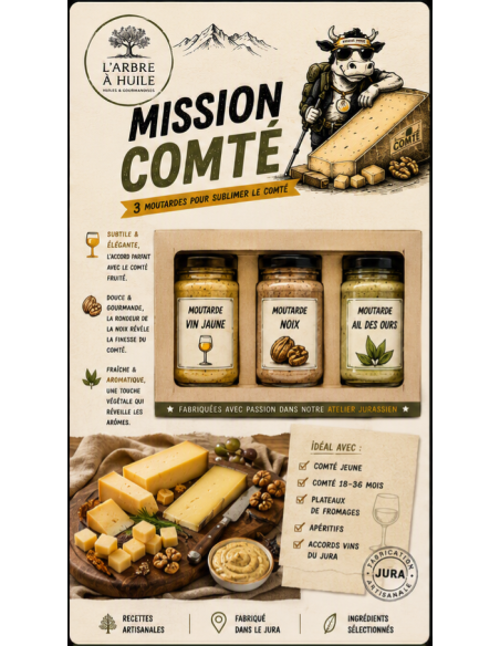 Coffret Mission Comte 3 moutardes bio L'Arbre a Huile Trois moutard...