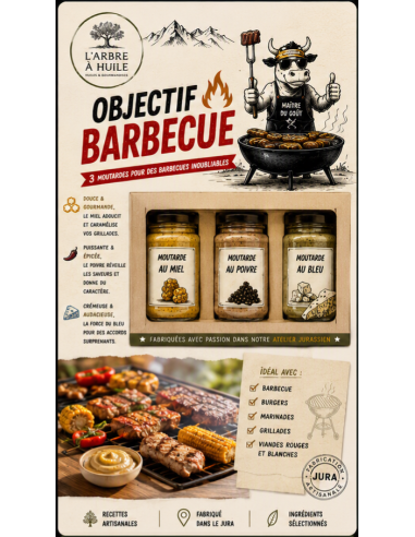 Coffret Objectif Barbecue 3 Moutardes Bio L'Arbre à Huile      Troi...