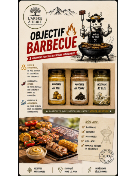 Coffret Objectif Barbecue 3 Moutardes Bio L'Arbre à Huile      Troi...
