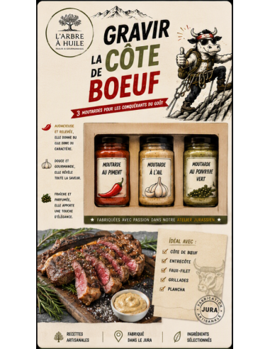 Coffret Gravir la Côte de Boeuf 3 Moutardes Bio l'Arbre à Huile Tro...