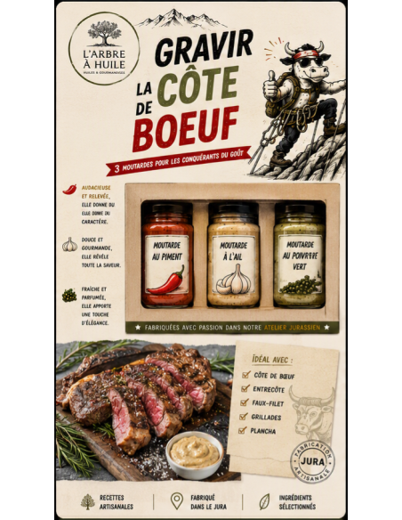 Coffret Gravir la Côte de Boeuf 3 Moutardes Bio l'Arbre à Huile Tro...
