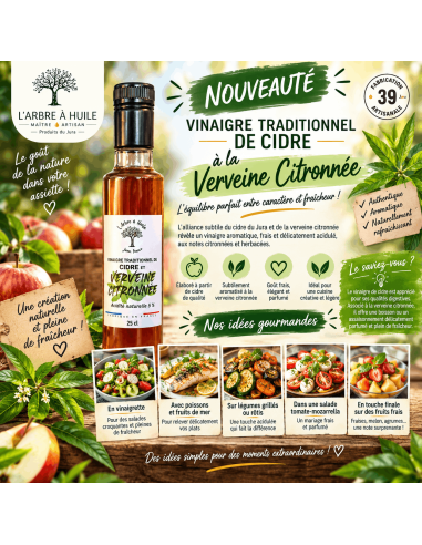 Vinaigre de Cidre BIO a la Verveine Citronnée L'ARBRE A HUILE Un vi...
